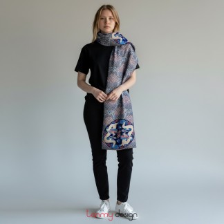 Khăn 2 mặt nhung đen, gấm rồng xanh 